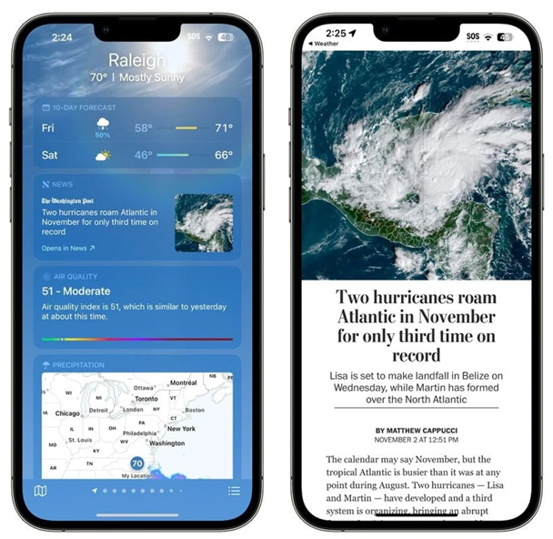 青龙苹果14维修分享iPhone 14手机如何看天气时顺带看新闻 