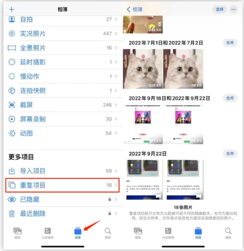 青龙苹果手机维修分享iOS 16 中相册重复项目功能使用方法 