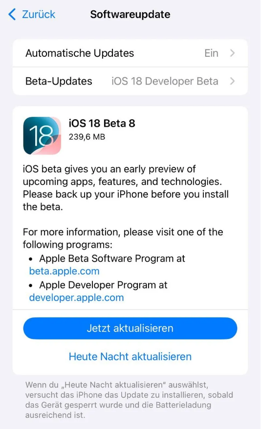 青龙苹果手机维修分享苹果 iOS / iPadOS 18 开发者预览版 Beta 8 发布 